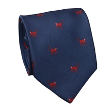 Corbata Seda Azul con Monos Rojos