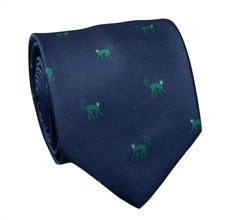 Corbata Seda Azul con Monos Verdes