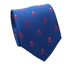 Corbata Seda Azul Francia Calaveras Rosas