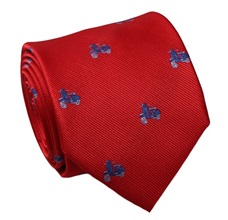 Corbata Seda Natural Roja con Vespas Azules
