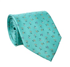 Green Natural Silk Tie with Flowers