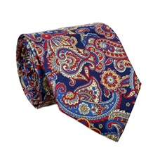 Dark Blue Paisley Natural Silk Tie and Pocket Square