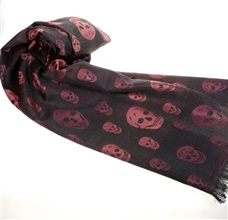 Bordeaux Foulard with Black Skulls