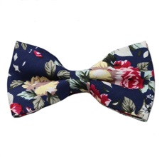 Dark Blue Bow Tie with Flowers