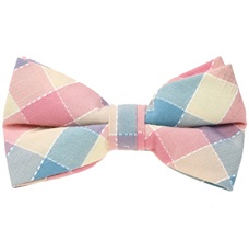 Salmon, Beige and Sea Green Tartan Bow Tie