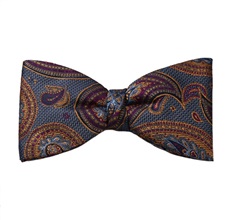 Blue Bow Tie and Pocket Square with Garnet Cashmere