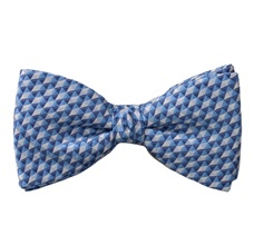 Blue Bow Tie and Pocket Square with Geometric Design