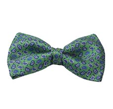 Green Bow Tie and Pocket Square with Blue Paisley