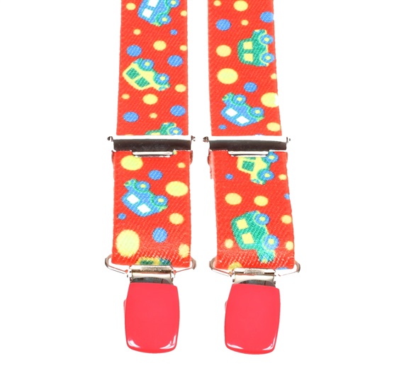 Baby's Red Elastic Braces with Cars