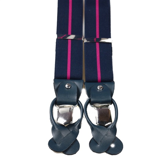 Navy Blue with Magenta Stripe Elastic Braces